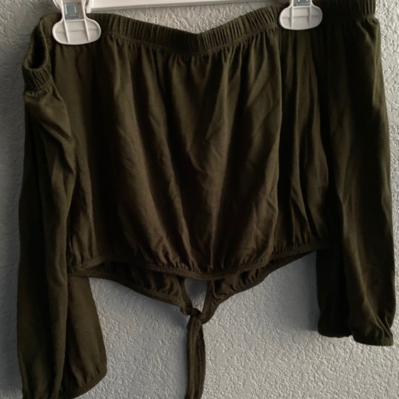 Pacsun Olive Green Off The Shoulder Crop Top - Picture 3 of 3
